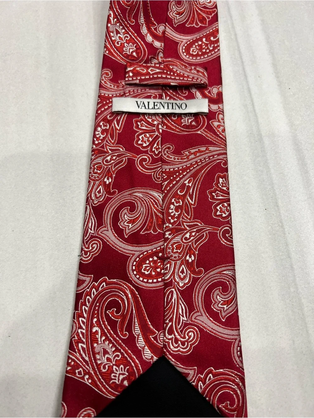Valentino Tie Mens One Size Red Silk Paisley Jacquard Made In Italy Classic